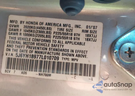 2007 Honda Element Sc from USA, damaged, VIN 5J6YH18977L010709